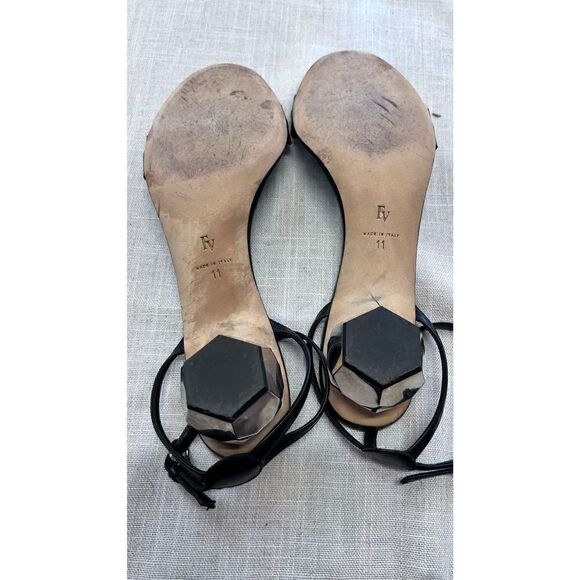 Frances Valentine Women's Leather Buckle Strap Beatrix Sandals Black Size 11 - Picture 9 of 11